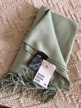 H&M Light Sage Green Fringe Scarf